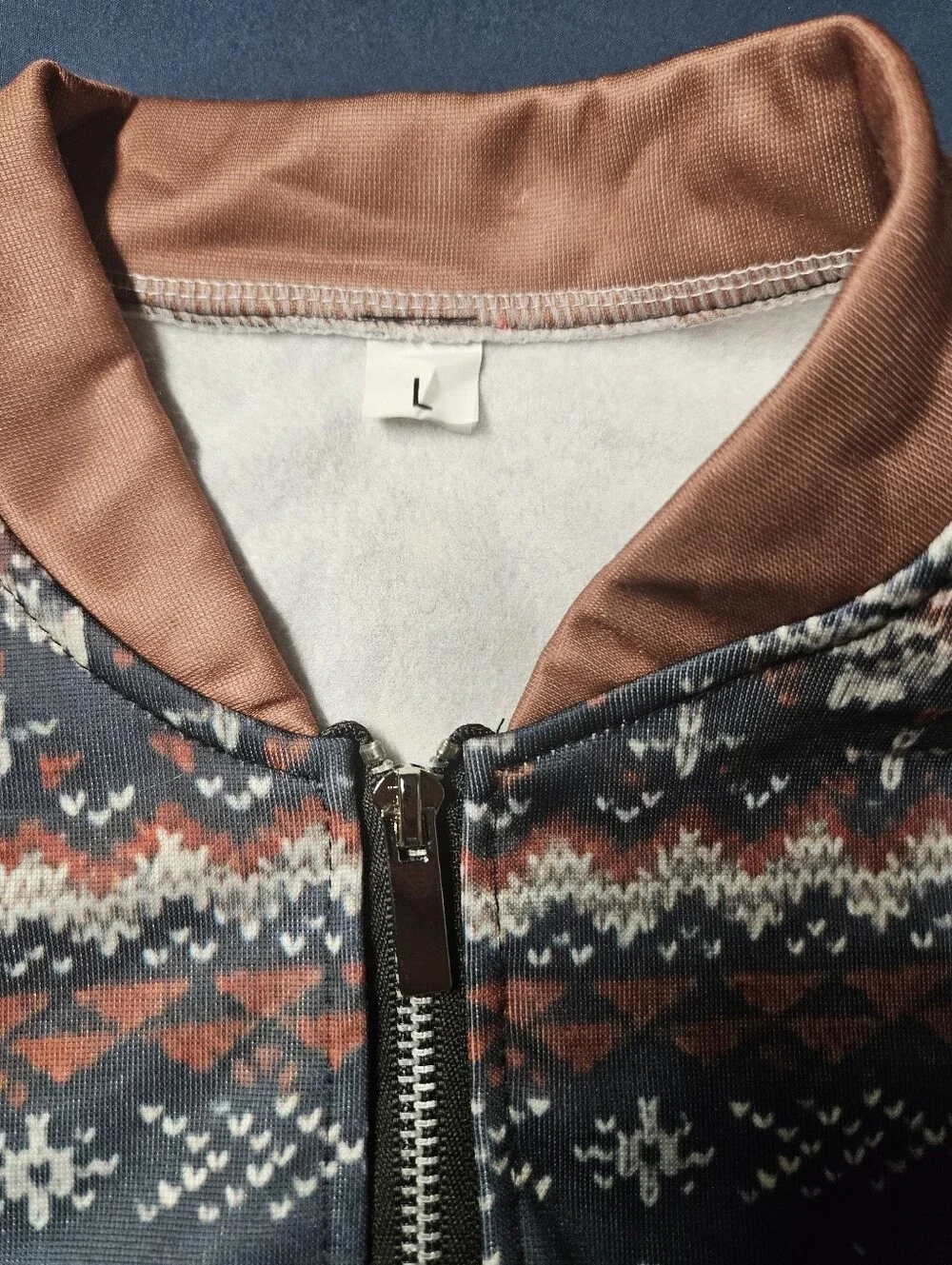 Fair Isle Zip Pullover with Reindeer & Elbow Patches - Navy, Cream & Rust